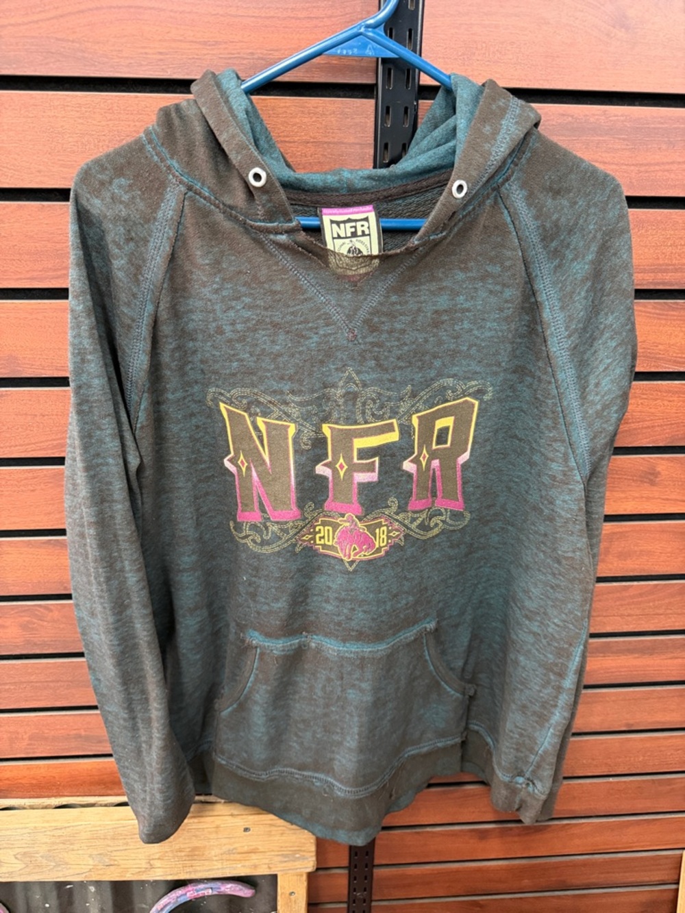 Women's Hooded Pullover Sweatshirt in Heather Charcoal with Teal Accents